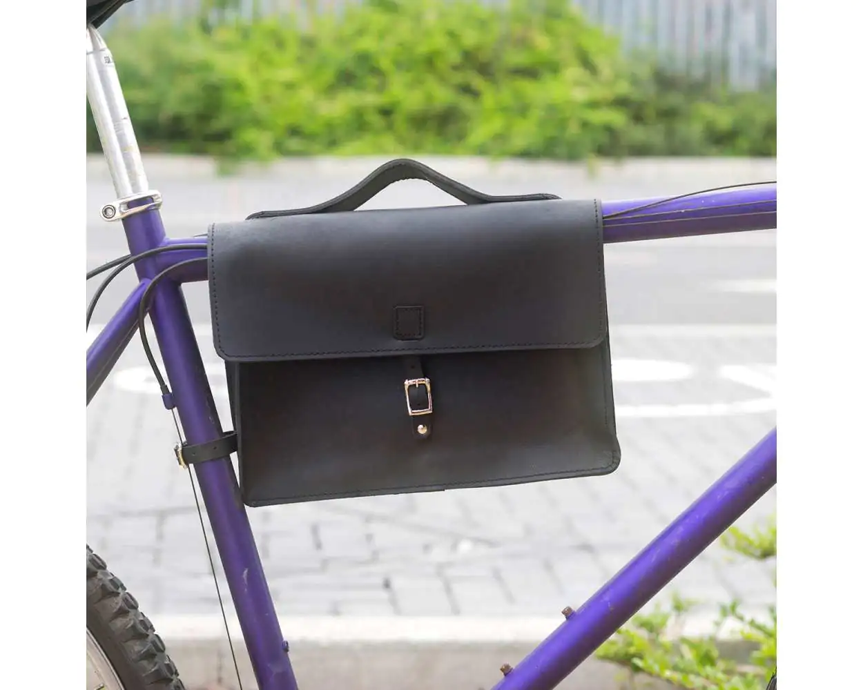 Leather bike frame bag top