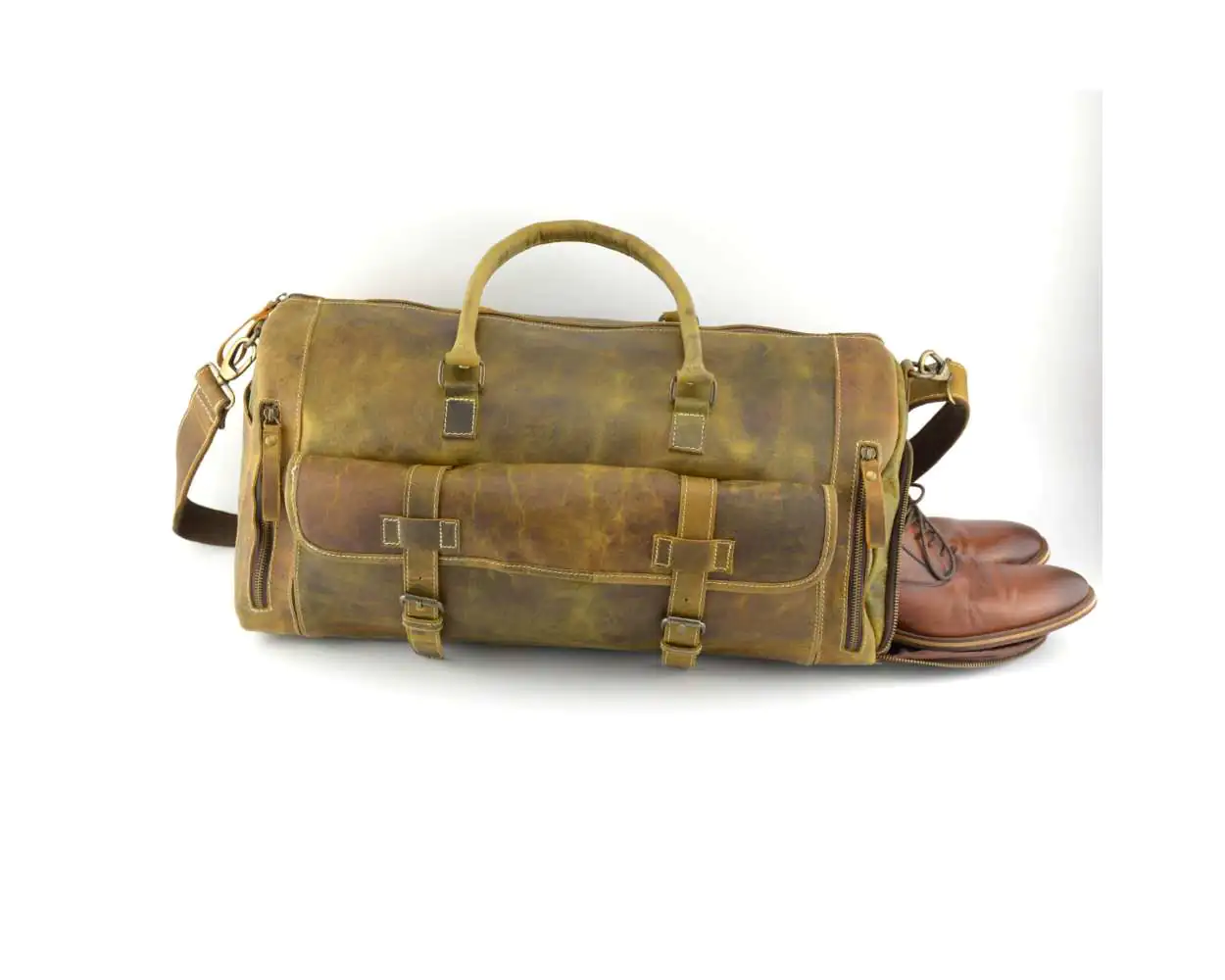 Genuine Leather Duffel Bag Weekend Luggage Bag Dark Brown