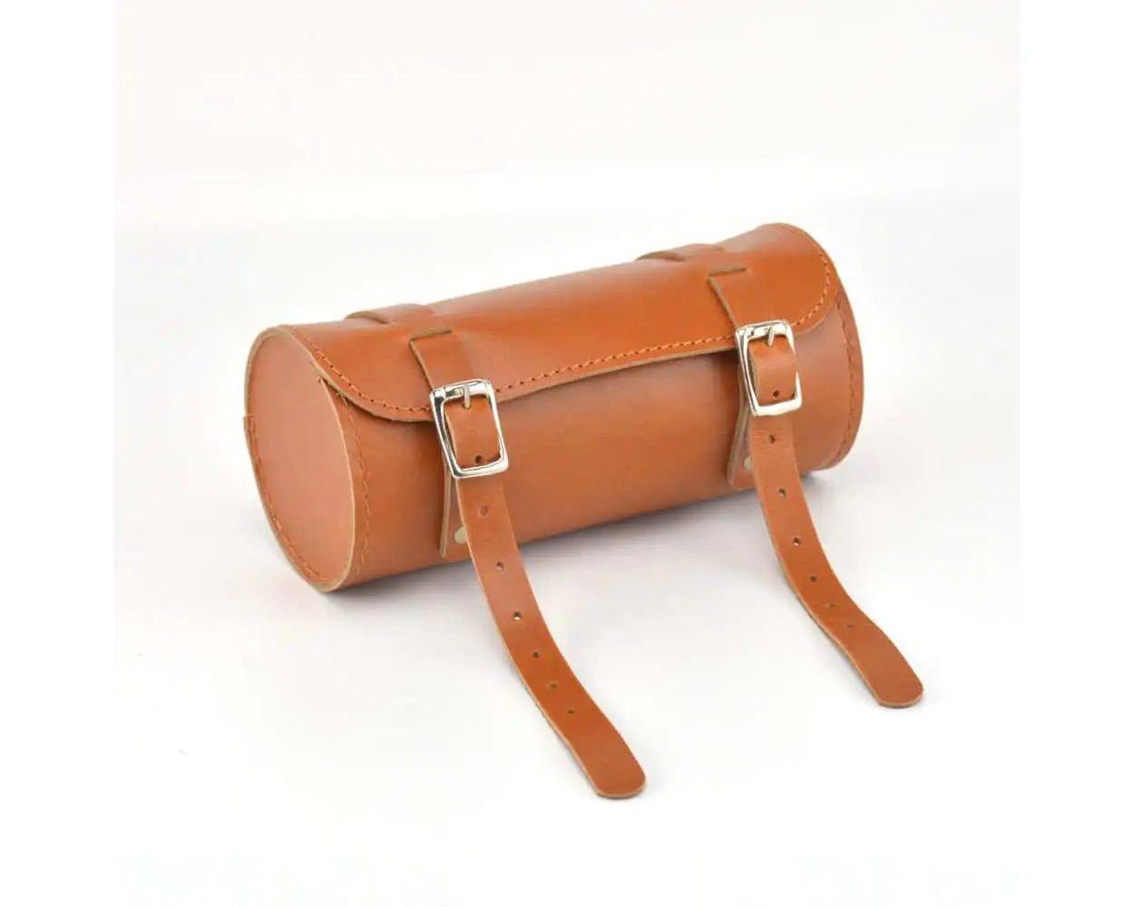 Leather Bike Saddle Bag Round Utility Tool Bag Tan