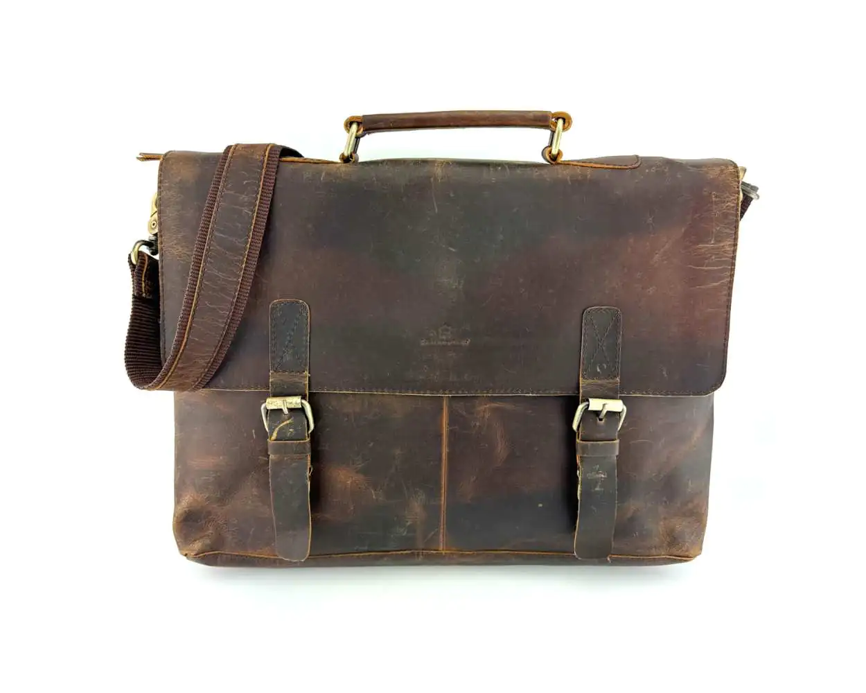 Vintage Retro Buffalo Leather Briefcase 15 Brown