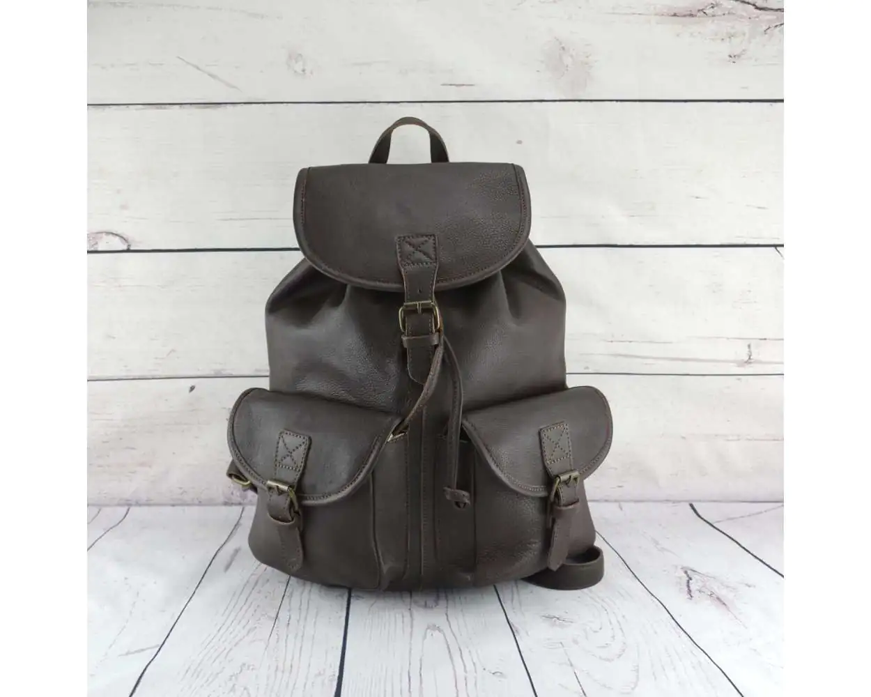 Leather Rucksack Backpack in Dark Brown Calf Leather