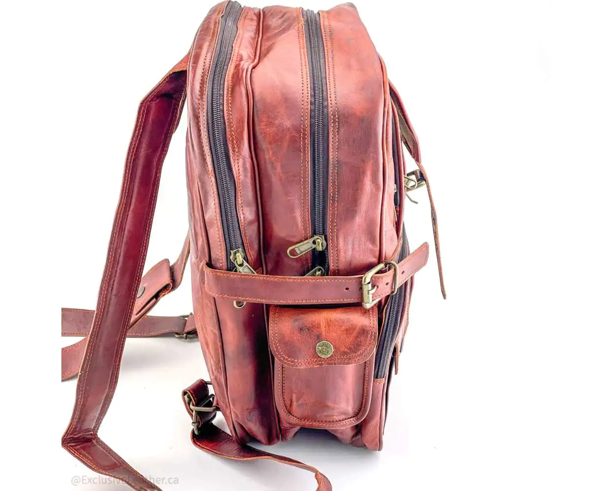 Vintage Style Leather Backpack Large Pockets
