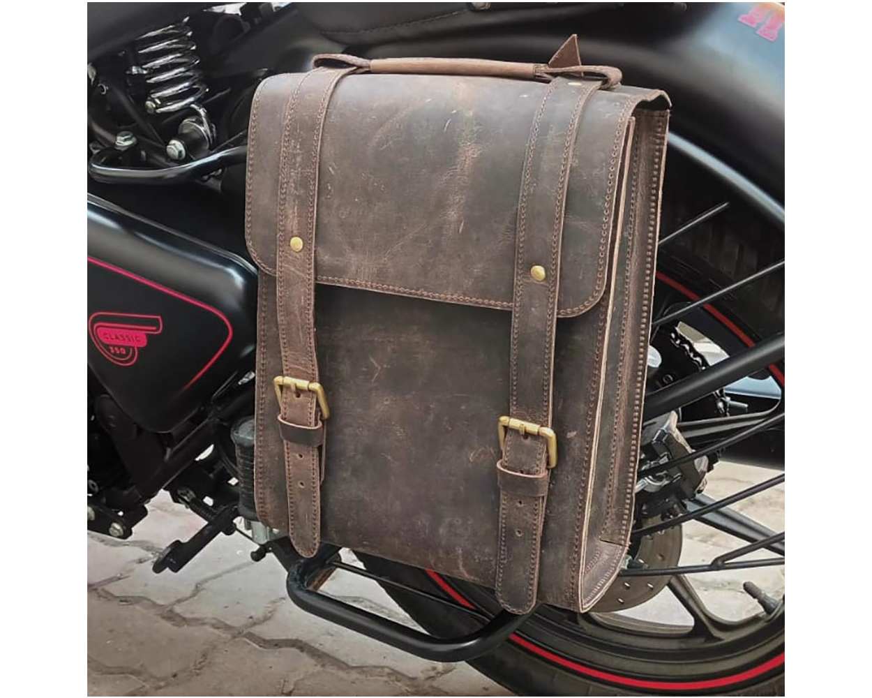 Leather Motorcycle Saddlebags, Side bag, Pannier / Vintage Brown