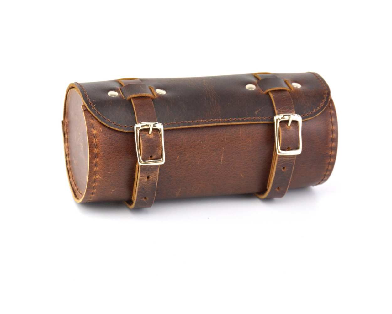 Leather Bike Saddle Bag Handlebar Round Utility Tool Bag Vintage Brown