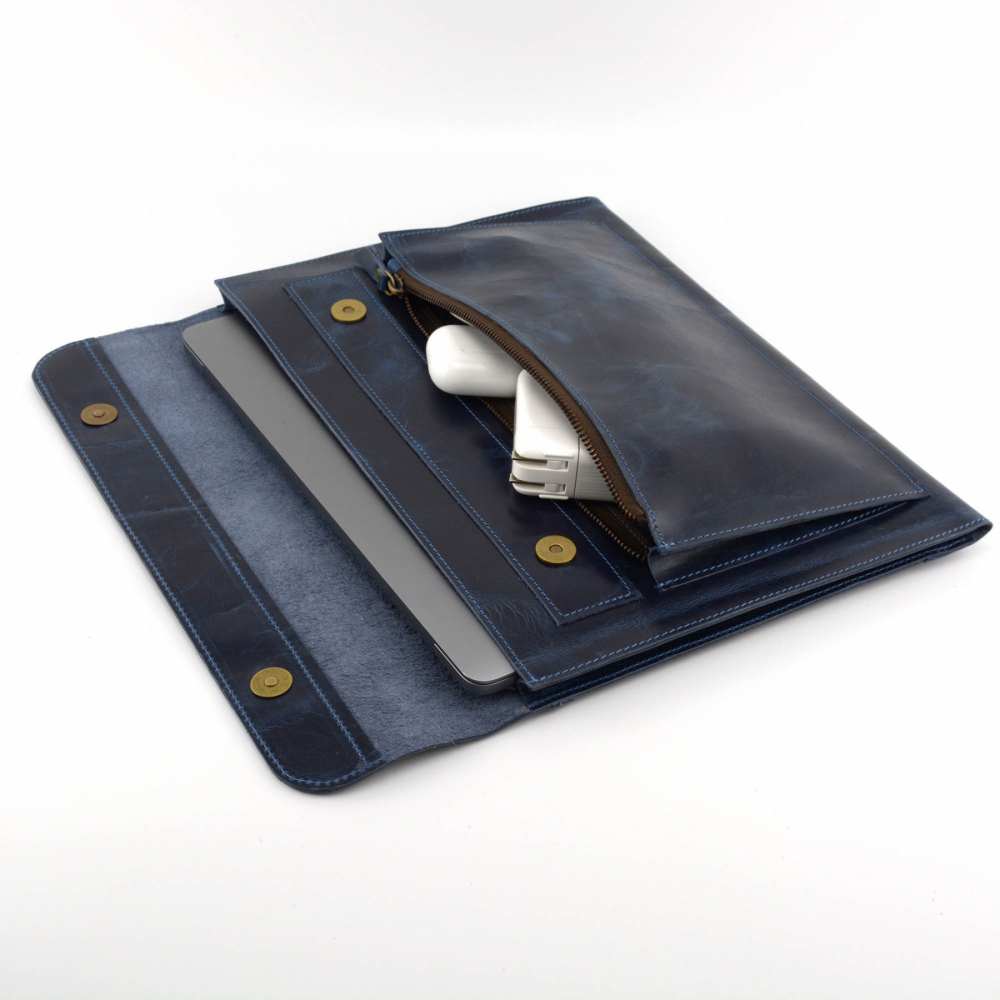 Leather Laptop Sleeve for MacBook or any laptop 13 | Blue