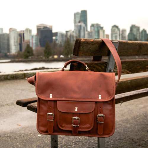 Leather Laptop Satchel Bag - Tan Vintage Style 15”