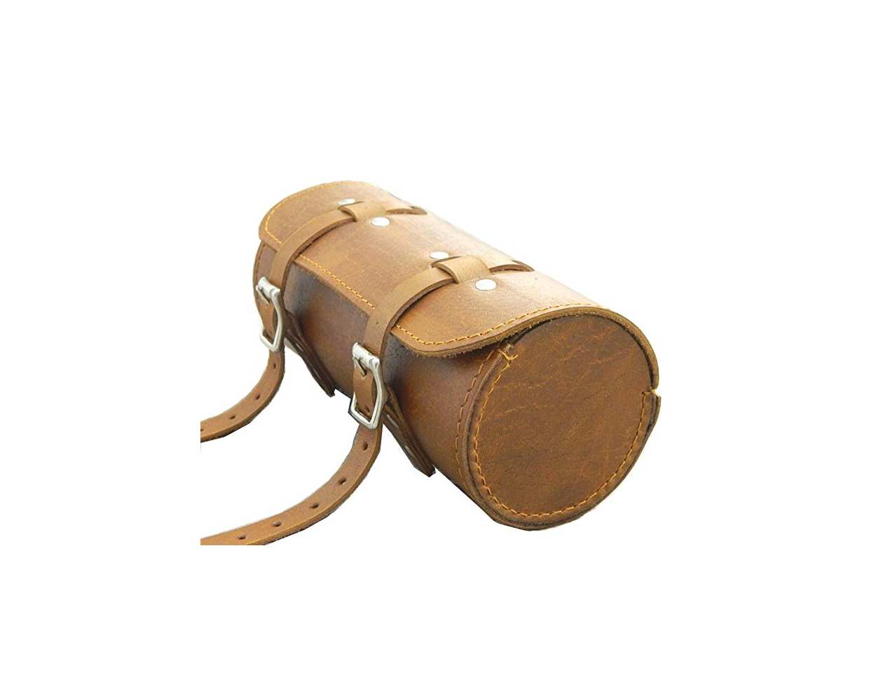 Leather Bicycle Round Saddle Bag Utility Tool Bag Tan
