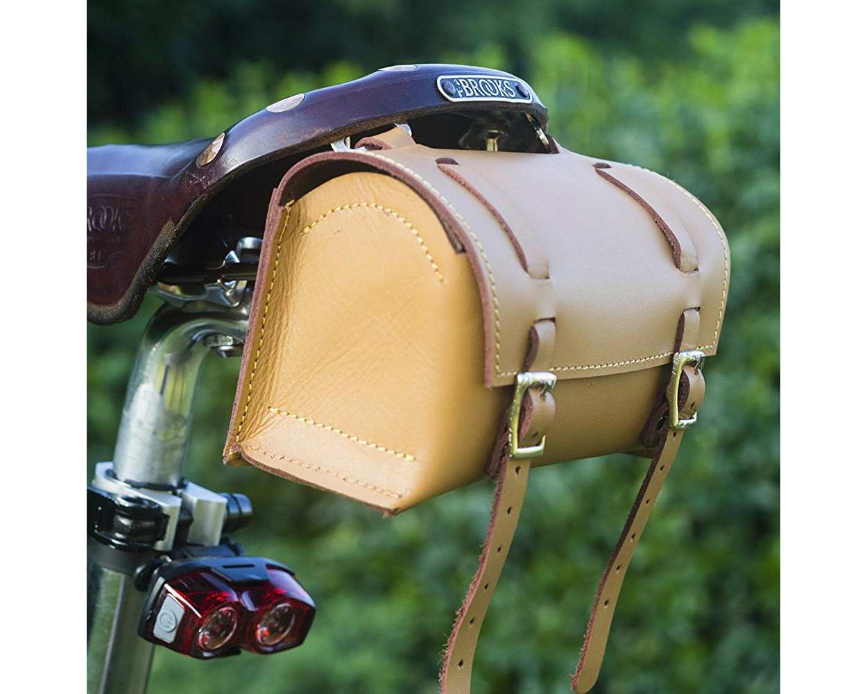 Large Bicycle Bag Saddle / Handlebar / Frame Bag in TAN LEATHER